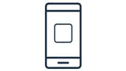 Line drawing of a smartphone with a central square, symbolizing mobile app design.
