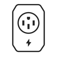 Outline of an electrical outlet with a lightning bolt icon, symbolizing power.