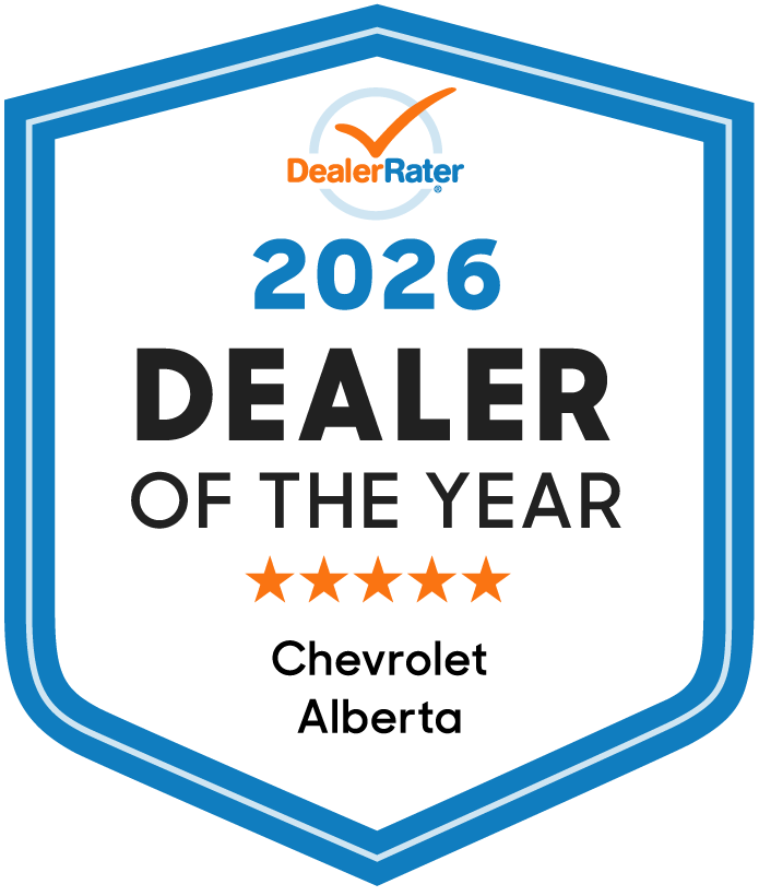 Award badge for 2026 Dealer of the Year, Chevrolet Alberta, by DealerRater.