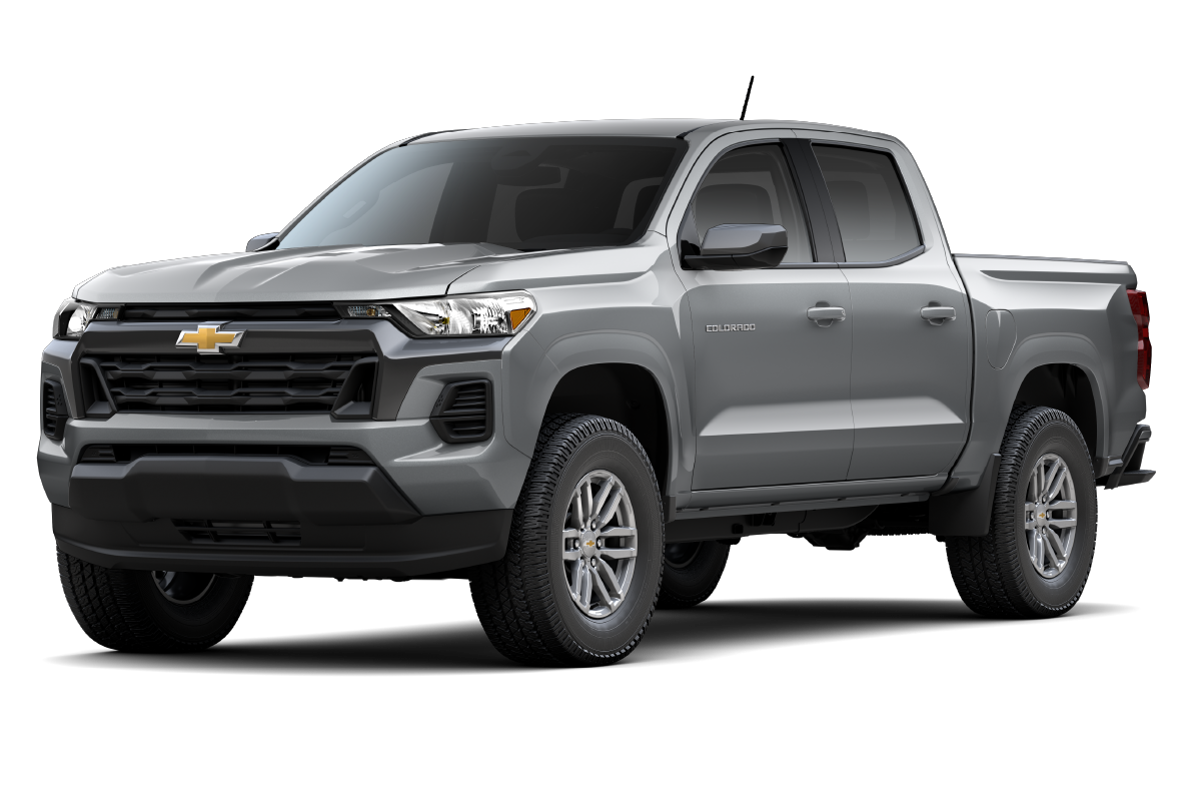 Silver midsize pickup truck, front and side view, with distinctive grille.