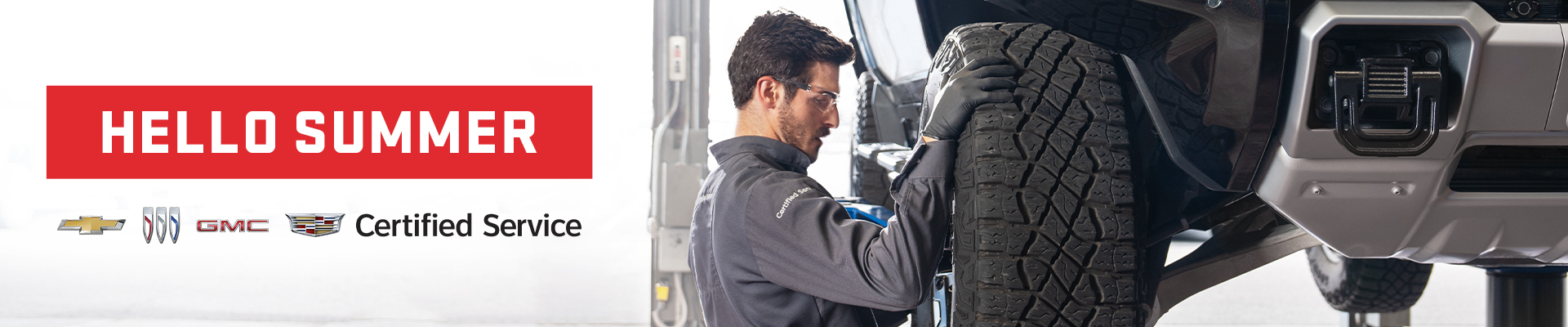 "Service specials banner with Chevrolet, Buick, GMC, Cadillac logos, and certified service text."